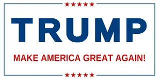 A banner with the words " trump " written in blue and red.