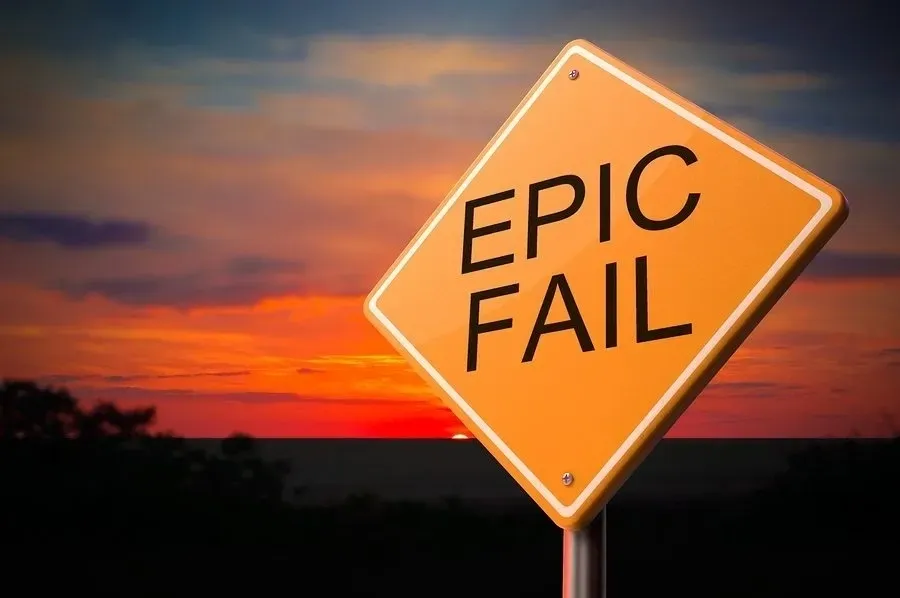 A yellow sign that says " epic fail ".
