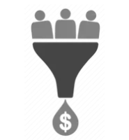 A black and white image of a coin in the shape of a funnel.